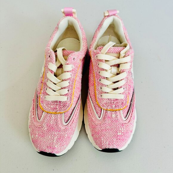 NEW TORY BURCH TWEED AND LEATHER PINK BARBIE BARBIECORE SNEAKERS - Picture 2 of 10